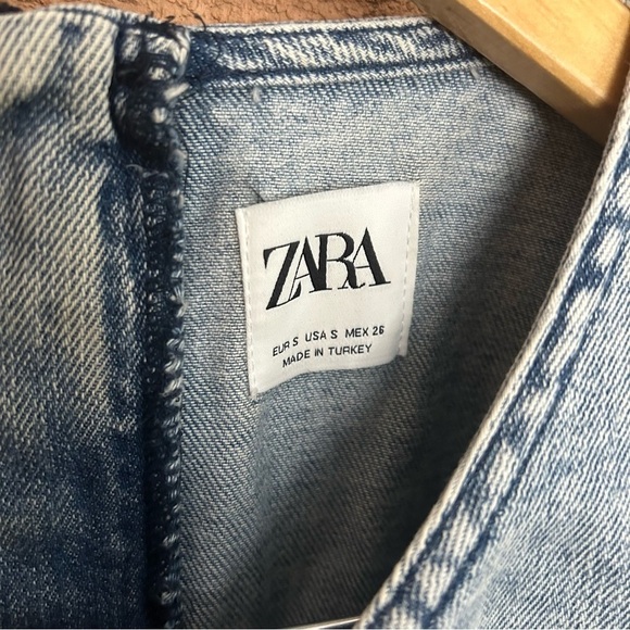 Zara Long Sleeve Washed Denim Mini Dress Women’s Size Small - Picture 2 of 6